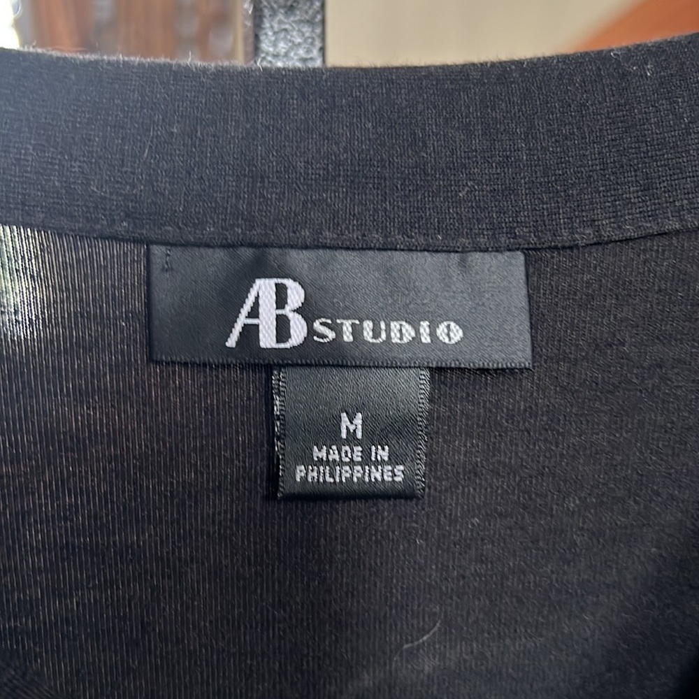 Black size medium 3/4length sleeve top from AB studio ruffle and tie neck - Picture 3 of 5
